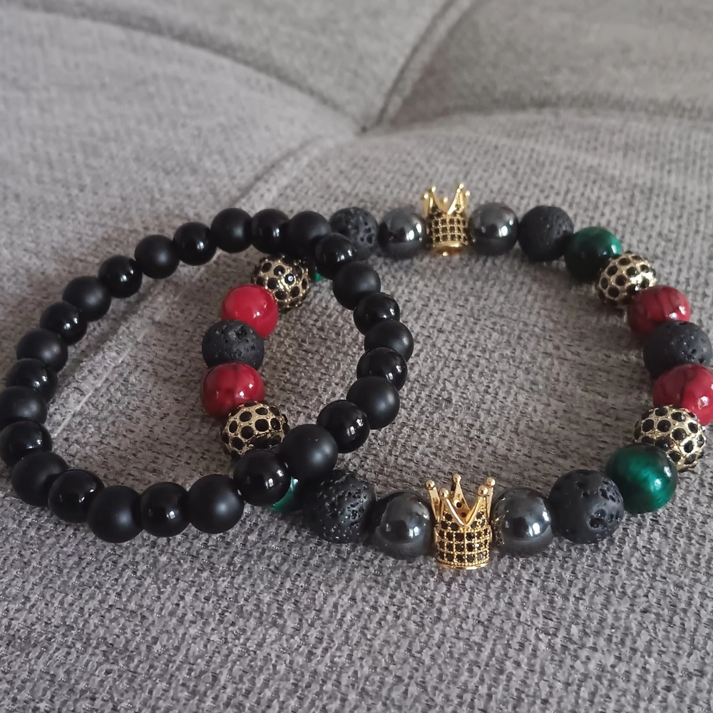 2pc Men's Handmade Beaded Stretch Bracelets